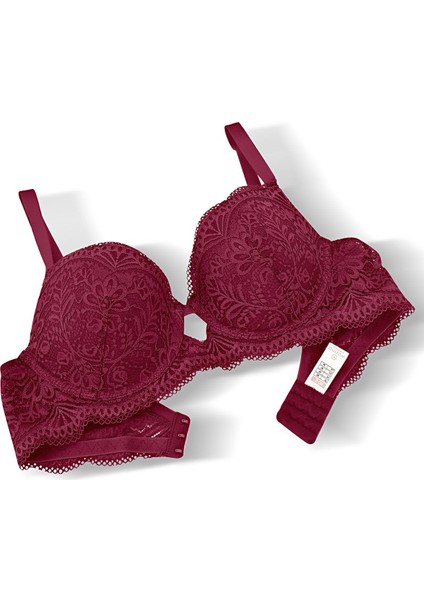 Dantelli Dekolte Sütyen Külot Takım Push Up, 2451 Vişne Rengi modelleri