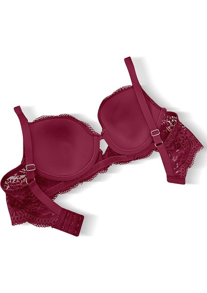 Dantelli Dekolte Sütyen Külot Takım Push Up, 2451 Vişne Rengi fırsatları
