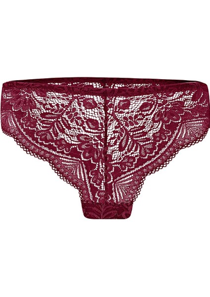 Dantelli Dekolte Sütyen Külot Takım Push Up, 2451 Vişne Rengi