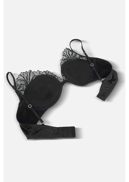 Leonie Brodeli Parlak Taş Detaylı Saten Biyeli Sütyen Külot Takım - 2724 - Siyah