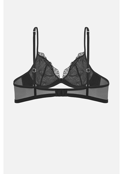 Wire Brodeli Saten Biyeli Kapsız Sütyen Külot Takım - 2723 - Siyah