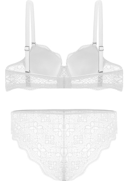 Anna 2736 Dantelli Dekolte Sütyen ve Külot Takımı- Dolgusuz Ekru fiyatları