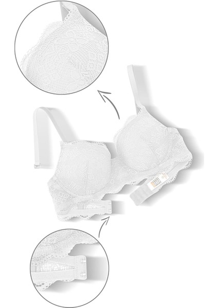 Anna 2736 Dantelli Dekolte Sütyen ve Külot Takımı- Dolgusuz Ekru indirimleri