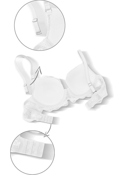 Anna 2736 Dantelli Dekolte Sütyen ve Külot Takımı- Dolgusuz Ekru