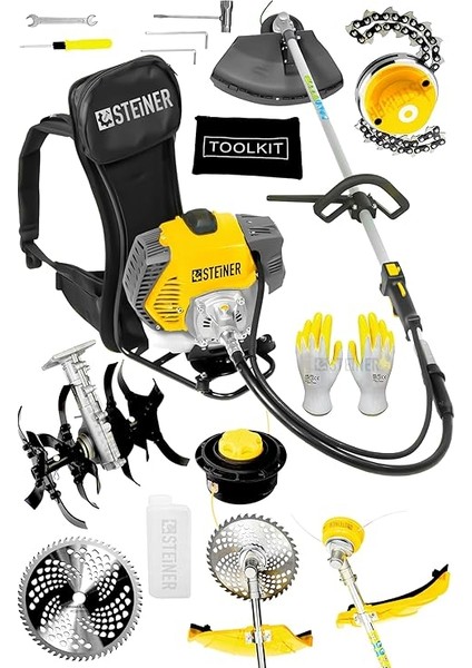 Alman 16 Hp Tam Profesyonel Sırt Tipi Benzinli Tırpan Ot Çalı Çim Biçme Makinesi Sarı + Çapa Aparatı fiyatları