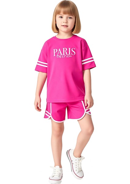 Kız Çocuk Pamuklu Yazlık Tişört ve Şort Takımı Slogan Detaylı Rahatlık Kaliteli Şık Rahat fiyatları