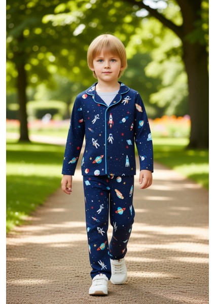 Erkek Çocuk Baskılı Uzun Kollu Pijama Takımı Konforlu Geceler Için Ideal Seçim Kaliteli Şık