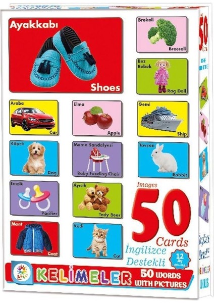 Kelimeler Resimli Eğitim Kartları, 50 Kelime, 3+ Yaş