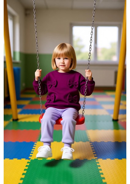 Kız Çocuk Pamuklu Nakışlı Oversize Bisiklet Yaka Örme Takım Kaliteli Şık Rahat