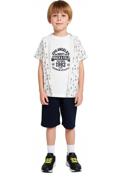 Erkek Çocuk Pamuklu Spor Temalı Kısa Kollu Tişört ve Şort Kombinasyonu Kaliteli Şık Rahat fırsatları