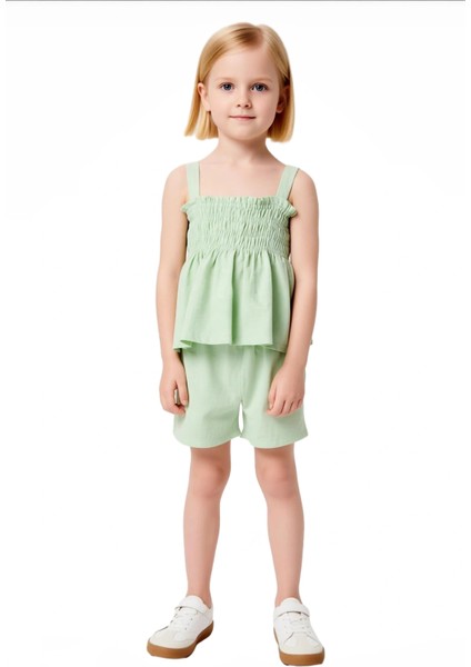 Kız Çocuk Pamuklu Müslin Dokuma Kolsuz Üst ve Şort Takımı Kaliteli Şık Rahat Günlük fırsatları