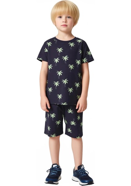 Erkek Çocuk Tropikal Baskılı Kısa Kollu Tişört ve Şort Pijama Takımı Kaliteli Şık Rahat fırsatları