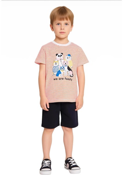 Erkek Çocuk Sevimli Hayvan Baskılı Pamuklu Örme Kısa Kollu Tişört ve Şort Takımı Kaliteli Şık fırsatları