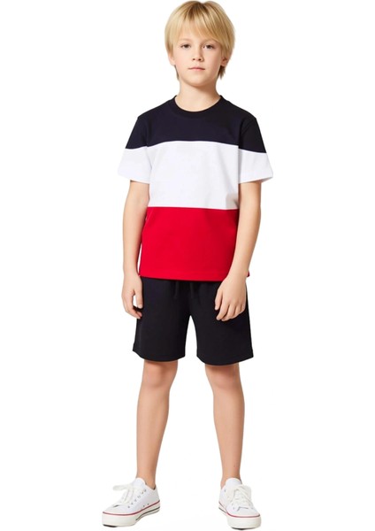 Erkek Çocuk Pamuklu Bisiklet Yaka Kısa Kollu Üst ve Şort Takımı Kaliteli Şık Rahat fırsatları