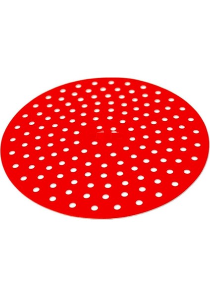 Renkli Dayanıklı Yıkanılabilir Silikon Fırın ve Airfryer Yuvarlak Model Pişirme Matı 23 cm (Kırmızı)