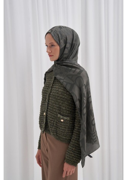 Yazı Desen Jakar Italyan Ipekli Şal Haki modelleri