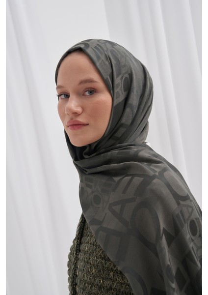 Yazı Desen Jakar Italyan Ipekli Şal Haki fırsatları