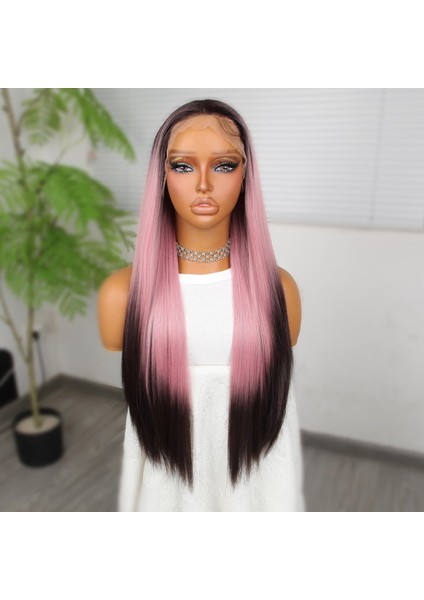 Koyu Kestane Pembe Ombreli Fiber Sentetik Tül Peruk fiyatları