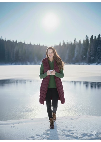 Kmk Kombin Kadın Uzun Önü Fermuarlı Kapişonlu Şişme Yelek fiyatları