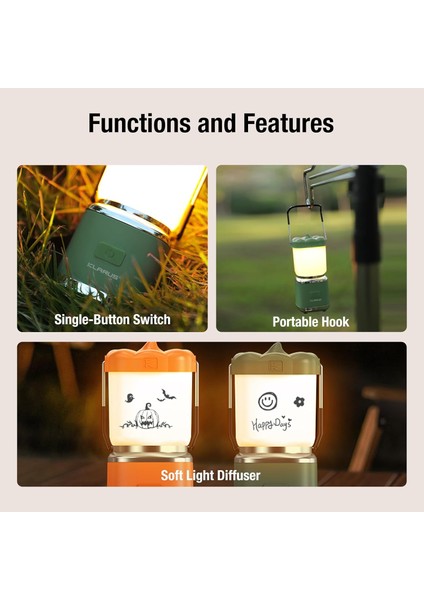 Cl8 Şarjlı Kamp Feneri  Balkabağı Formunda Asılabilir Işık, Iki Renkli Aydınlatma