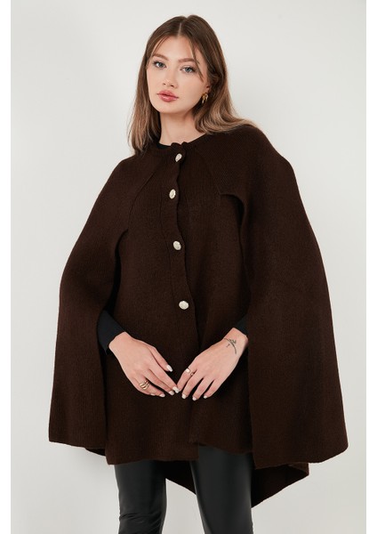 Oversize Fit Bisiklet Yaka Pelerin Kol Düğmeli Panço Bayan Panço 4617015