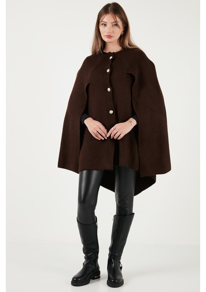 Oversize Fit Bisiklet Yaka Pelerin Kol Düğmeli Panço Bayan Panço 4617015 fiyatları