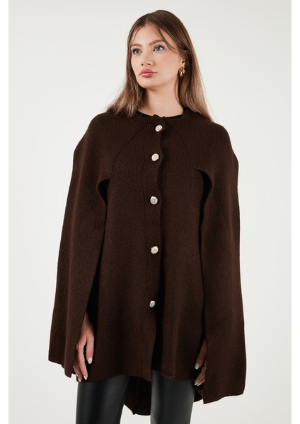 Oversize Fit Bisiklet Yaka Pelerin Kol Düğmeli Panço Bayan Panço 4617015 modelleri