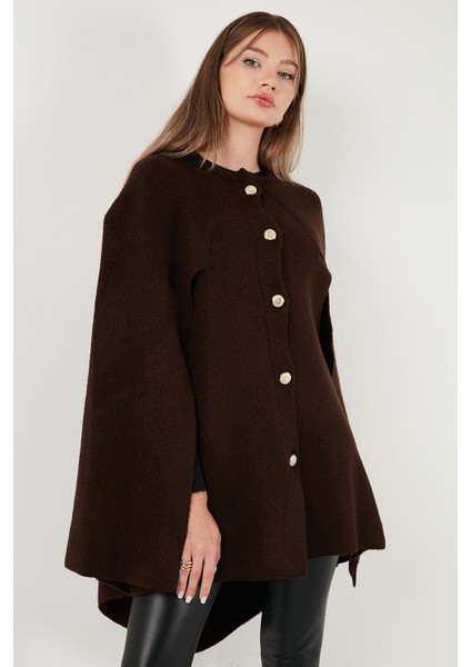 Oversize Fit Bisiklet Yaka Pelerin Kol Düğmeli Panço Bayan Panço 4617015 fırsatları