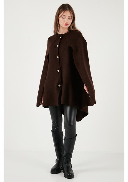 Oversize Fit Bisiklet Yaka Pelerin Kol Düğmeli Panço Bayan Panço 4617015