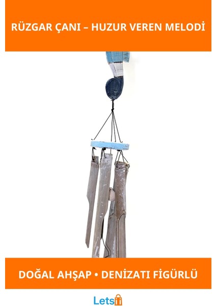 Ahşap Denizatı Figürlü Rüzgar Çanı No:1 Dekoratif Ses Çanı