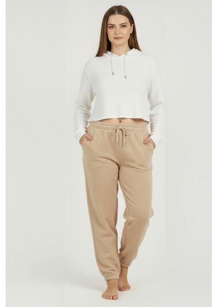 Jogger Paça Büyük Beden Eşofman Altı Bej 2017