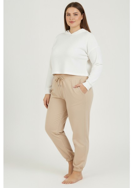 Jogger Paça Büyük Beden Eşofman Altı Bej 2017 fiyatları