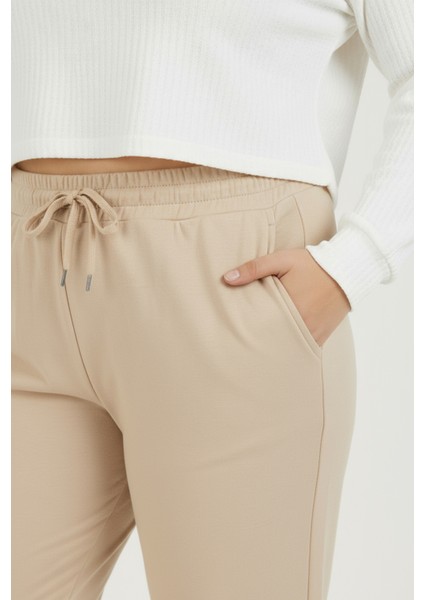 Jogger Paça Büyük Beden Eşofman Altı Bej 2017 indirimleri