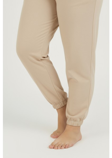 Jogger Paça Büyük Beden Eşofman Altı Bej 2017