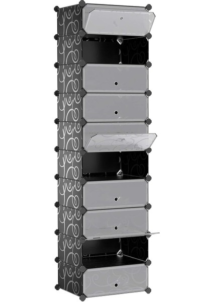 10 Seviyeli Ayakkabı Dolabı, Dıy, Pp Plastikten, Devrilme Korumalı, 48 x 36 x 173 Cm, Siyah LPC10H