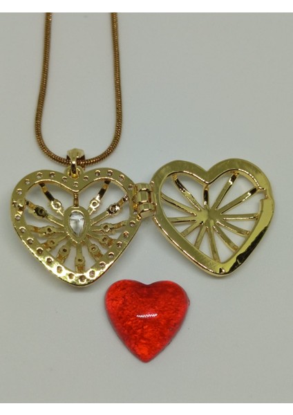 Değiştirilebilir Kalp Taşlı Açılabilir Kafes Madalyon Kolye modelleri