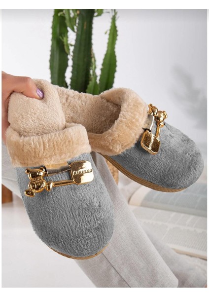 Ayıcık Tokalı Kadın Kışlık Günlük Ev Terliği