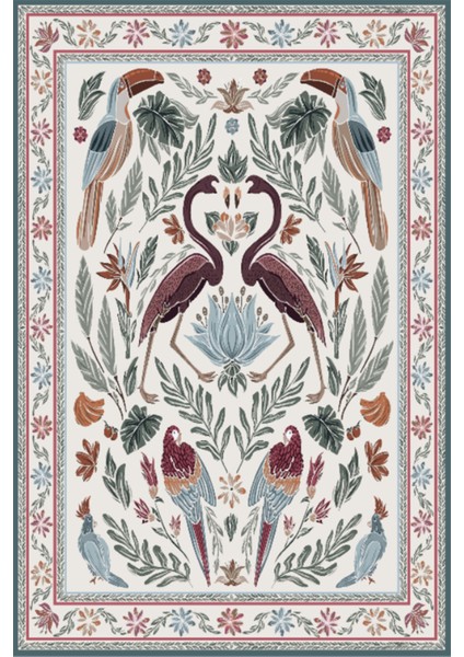 Dijital Baskılı Renkli Flamingo Desenli Kaymaz Taban Yıkanabilir Halı