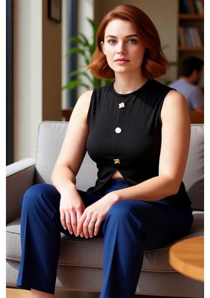 Kadın Düğmeli Bisiklet Yaka Kolsuz Örme Bluz Şıklık ve Konfor Bir Arada Kaliteli Şık Rahat fiyatları