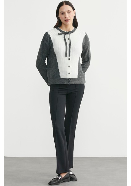 Yünlü Çift Renk Düğmeli Triko Hırka - Koyu Gri fiyatları