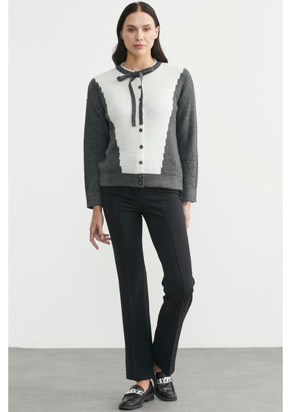 Yünlü Çift Renk Düğmeli Triko Hırka - Koyu Gri modelleri