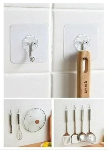 Kendinden Yapışkanlı Şeffaf Askı 5 Li Set Banyo Mutfak Askısı