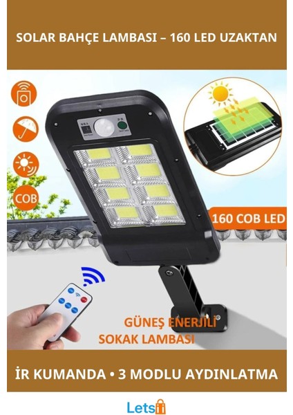 Uzaktan Kumandalı 160 LED Güneş Enerjili Su Geçirmez Bahçe Lambası