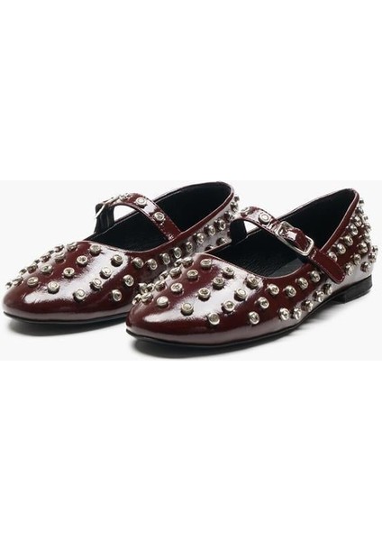 151228 Taş Detaylı Babet Hakiki Deri Bordo Rugan fiyatları