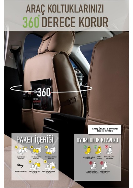 Fiat E-Doblo Panorama 3 Tekli Oto Koltuk Kılıfı Ön Arka Set Bej Scr