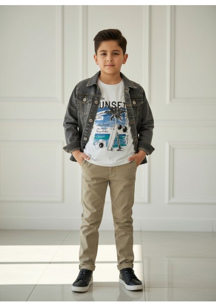 Erkek Çocuk Denim Ceket Tişört Pantolon Alt Üst Takım Bayramlık 3'lü