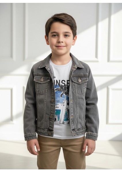 Erkek Çocuk Denim Ceket Tişört Pantolon Alt Üst Takım Bayramlık 3'lü