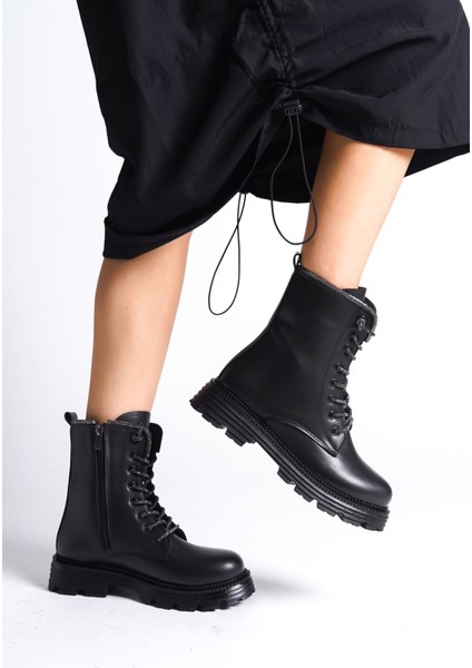 New Pamela Bağcıklı Fermuarlı Simli İp Kadın Siyah Deri Bot fiyatları