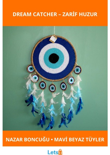 Nazar Boncuğu Ile Dekoratif Mavi Beyaz Rüya Kapanı