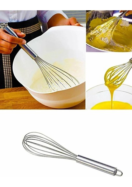Paslanmaz Çelik 25CM Çırpıcı Yumurta Süt Karıştırıcı Hamur Çırpıcı Metal Saplı Lüx Çırpıcı